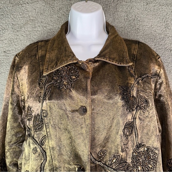 Flashback Vintage Jacket Women's Large Floral Embroidered‎ Crochet Beaded Coat - Picture 6 of 11